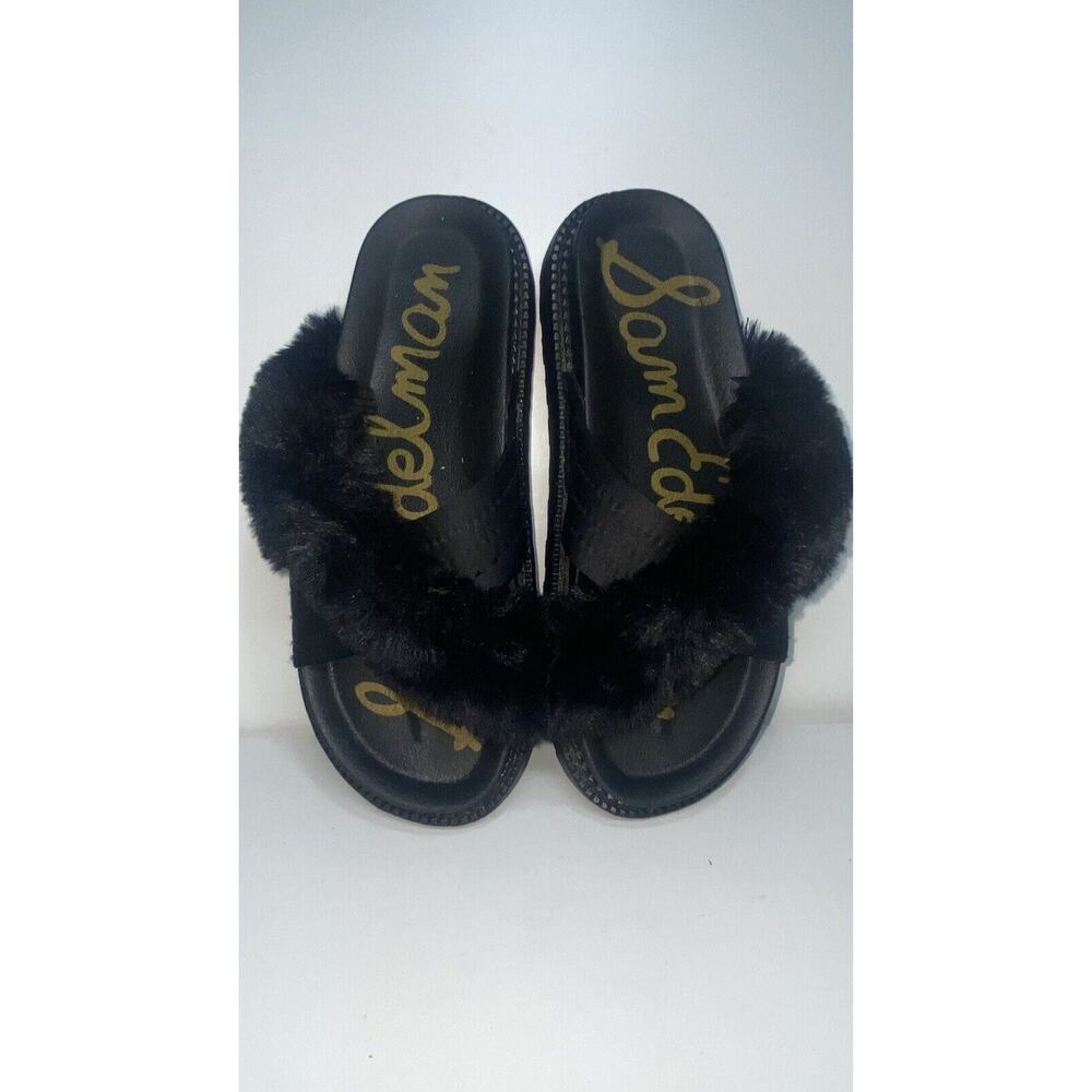 Sam Edelman Bianca Sz 6 Black Faux Fur Platform Slides Slippers Sandals